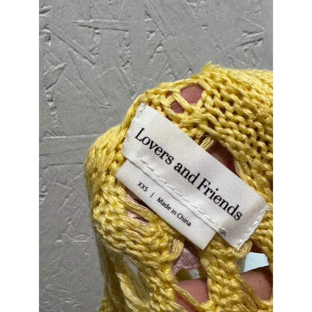 Lovers and Friends Yellow Flower Power Crochet 2 Piece Set Crop Top Skirt XXS
